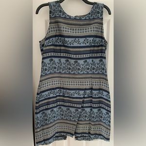 FAIRWEATHER sleeveless, scoop neckline dress, shimmery blue, silver, mini